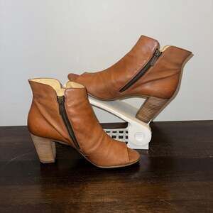 Paul Green Bellini Brown Distressed Leather Open Toe Ankle Boots SZ8 EU39